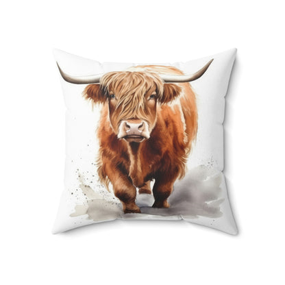 Spun Polyester Square Pillow Highland Cow 3