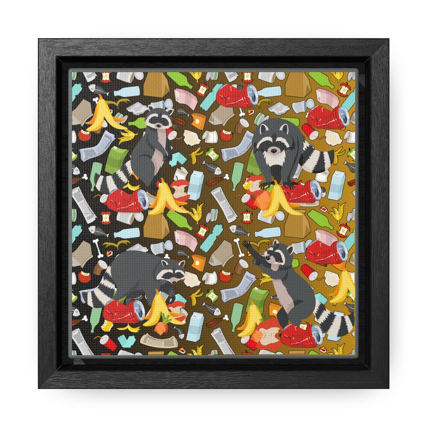 Raccoons In The Trash Gallery Canvas Wraps, Square Frame