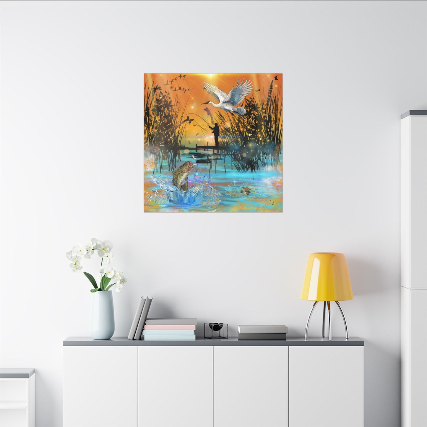 First Light First Bite - Fishing Sunset Canvas Art, Wildlife Wall Decor, Nature Lover Gift, Outdoor Adventure Home Decor, Multi-Size Fish Print