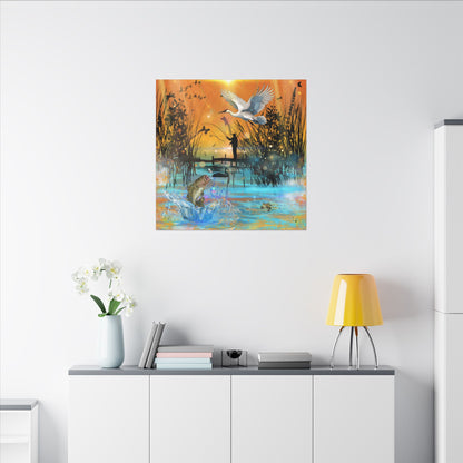 First Light First Bite - Fishing Sunset Canvas Art, Wildlife Wall Decor, Nature Lover Gift, Outdoor Adventure Home Decor, Multi-Size Fish Print