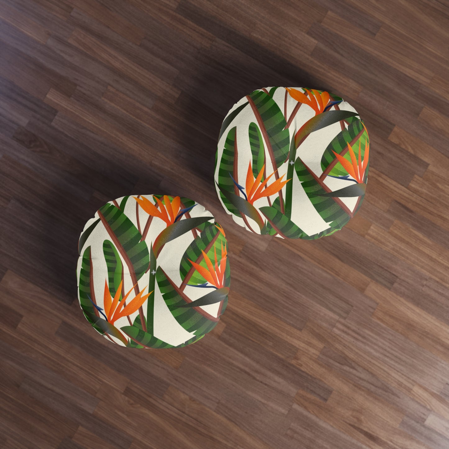 Tufted Floor Pillow, Round Bird Of Paradise