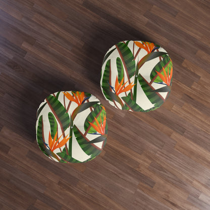 Tufted Floor Pillow, Round Bird Of Paradise