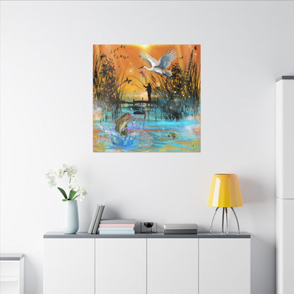 First Light First Bite - Fishing Sunset Canvas Art, Wildlife Wall Decor, Nature Lover Gift, Outdoor Adventure Home Decor, Multi-Size Fish Print