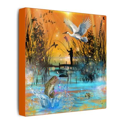 First Light First Bite - Fishing Sunset Canvas Art, Wildlife Wall Decor, Nature Lover Gift, Outdoor Adventure Home Decor, Multi-Size Fish Print