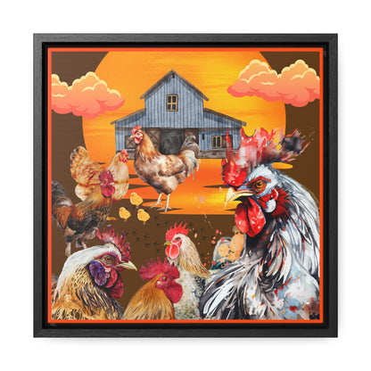 Chickens At Sunset Gallery Canvas Wraps, Square Frame