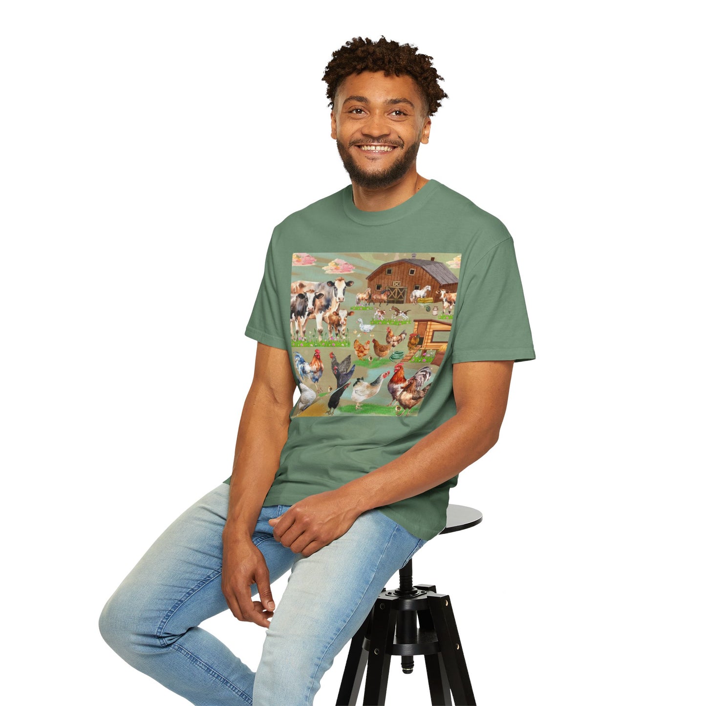 Springtime At The Barnyard Unisex Garment-Dyed T-shirt