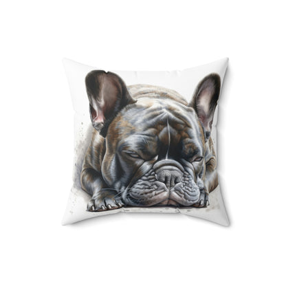 Spun Polyester Square Pillow Frenchie Sleeping