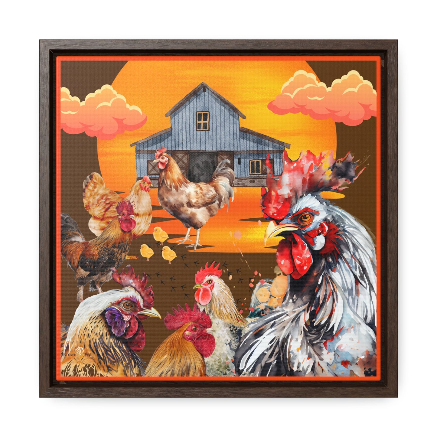 Chickens At Sunset Gallery Canvas Wraps, Square Frame