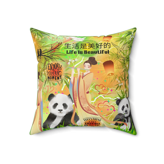 Life Is Beautiful Chinese Spun Polyester Square Pillow