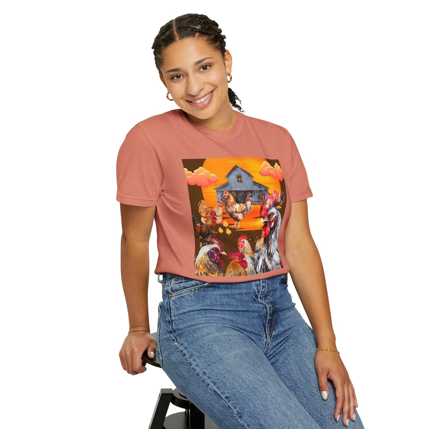 Chickens At Sunset Unisex Garment-Dyed T-shirt