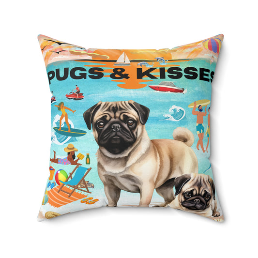 Pugs & Kisses Spun Polyester Square Pillow