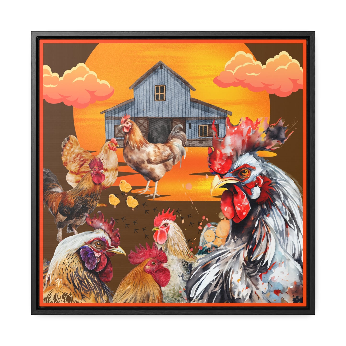 Chickens At Sunset Gallery Canvas Wraps, Square Frame