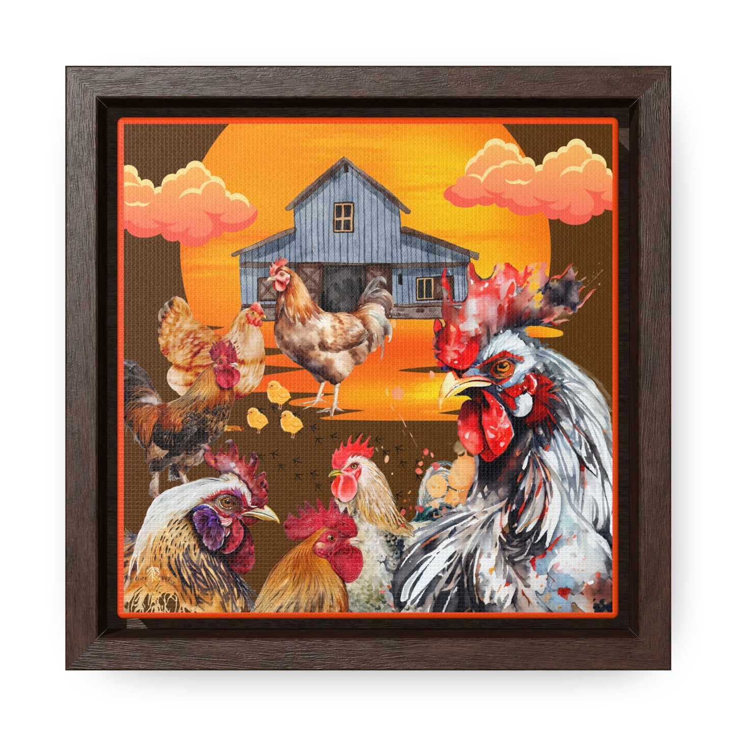 Chickens At Sunset Gallery Canvas Wraps, Square Frame