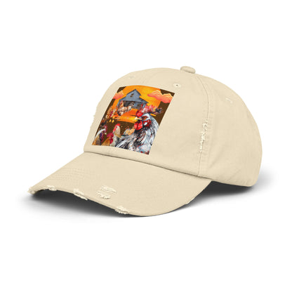 Chickens At Sunset Unisex Distressed Cap