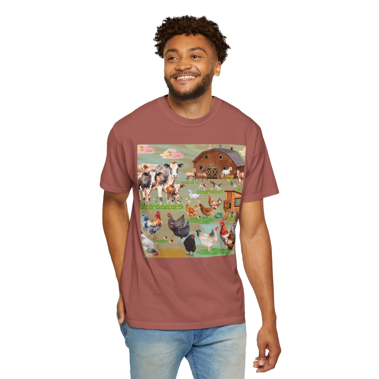 Springtime At The Barnyard Unisex Garment-Dyed T-shirt