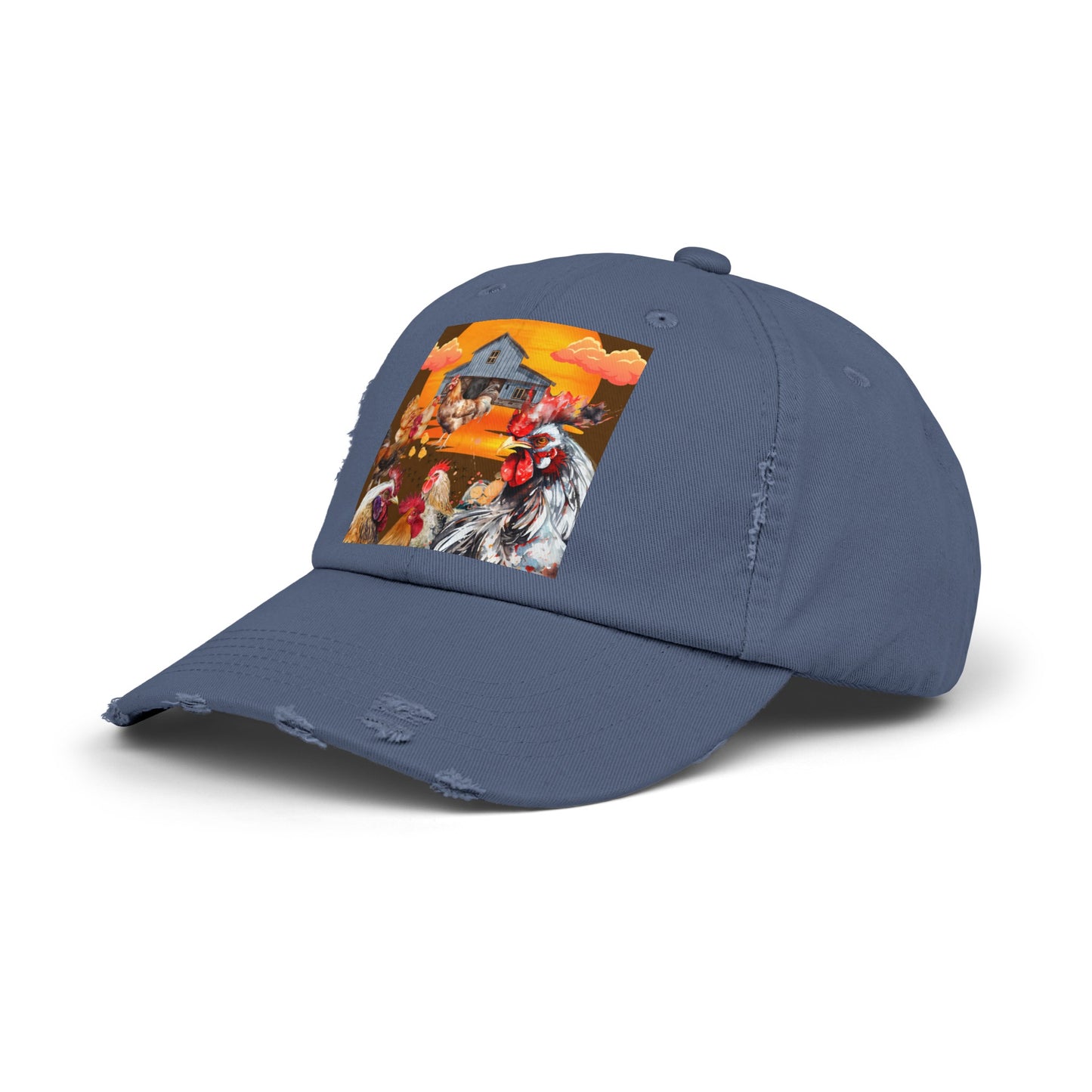 Chickens At Sunset Unisex Distressed Cap