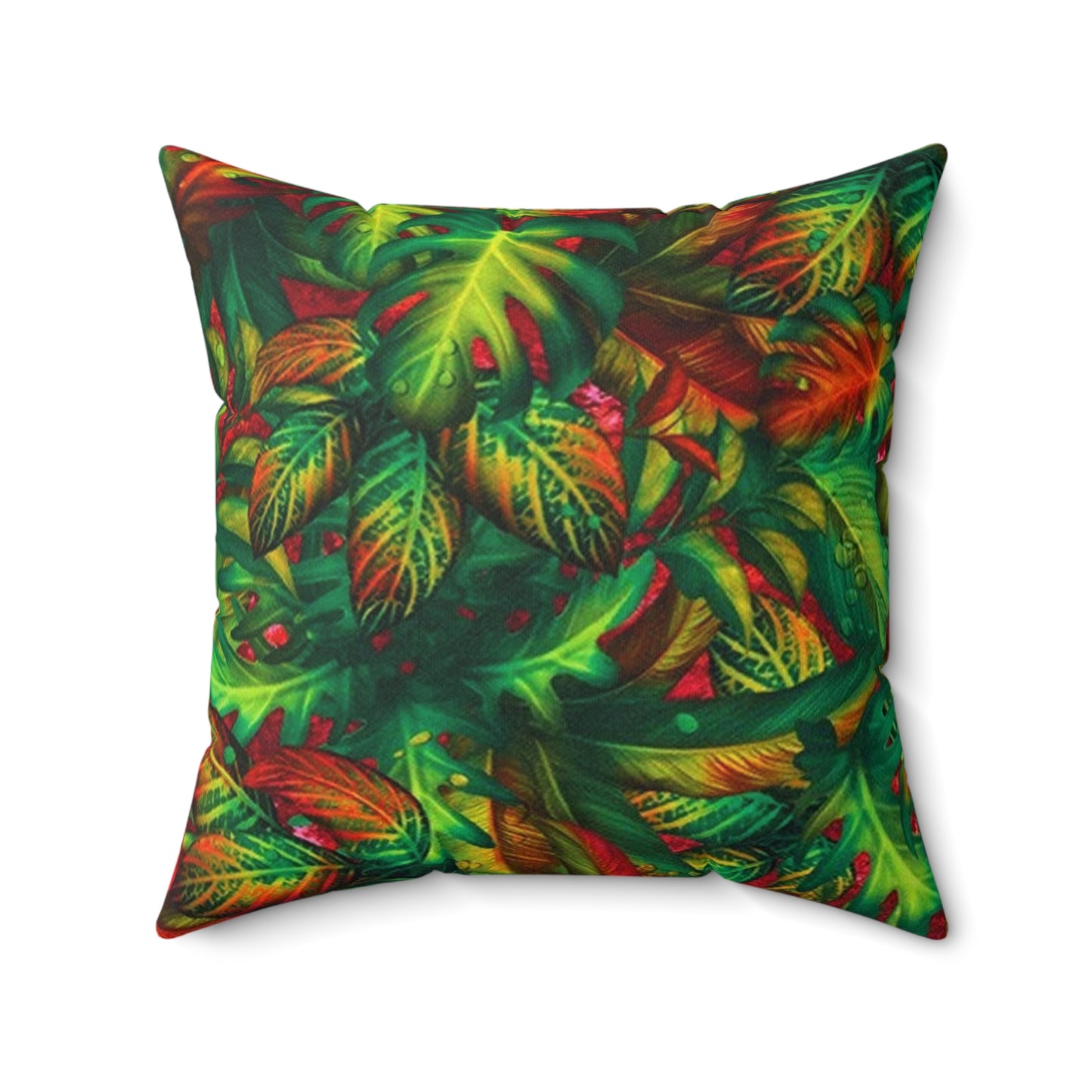 Spun Polyester Square Pillow Green Leaves 2