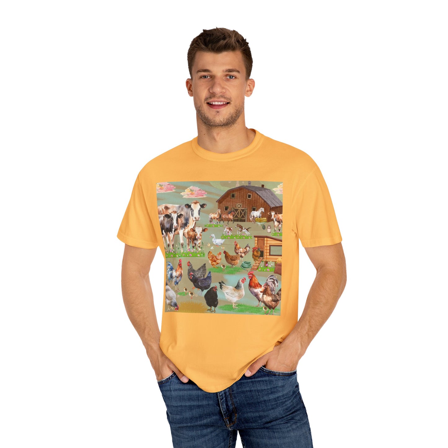 Springtime At The Barnyard Unisex Garment-Dyed T-shirt