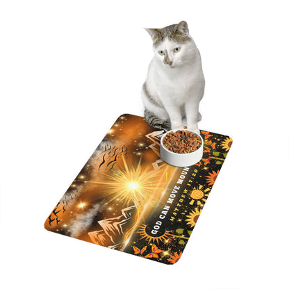 Pet Food Mat (12x18) God Can Move Mountain