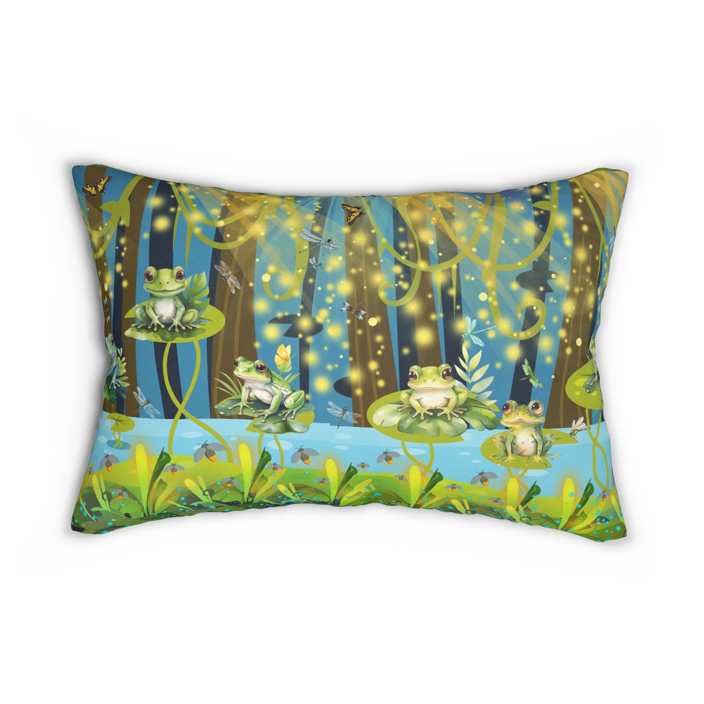 Frogs and Fireflies Spun Polyester Lumbar Pillow