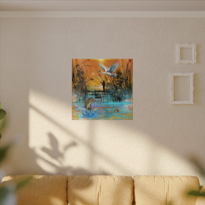 First Light First Bite - Fishing Sunset Canvas Art, Wildlife Wall Decor, Nature Lover Gift, Outdoor Adventure Home Decor, Multi-Size Fish Print