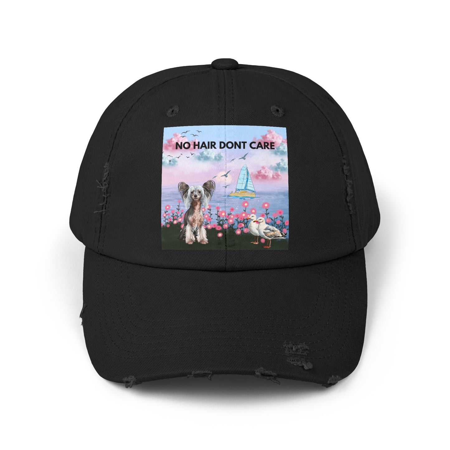 No Hair Don't Care Unisex Distressed Cap