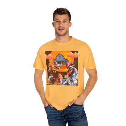 Chickens At Sunset Unisex Garment-Dyed T-shirt