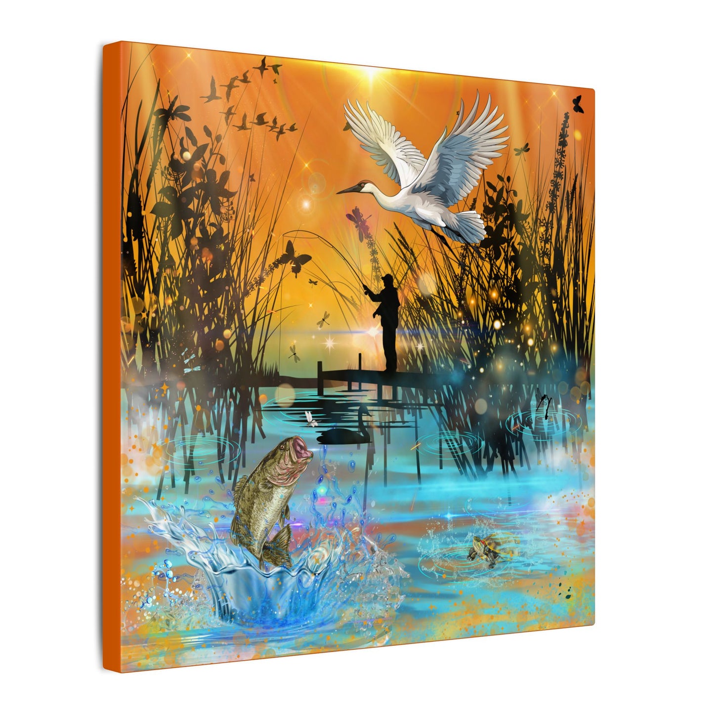 First Light First Bite - Fishing Sunset Canvas Art, Wildlife Wall Decor, Nature Lover Gift, Outdoor Adventure Home Decor, Multi-Size Fish Print