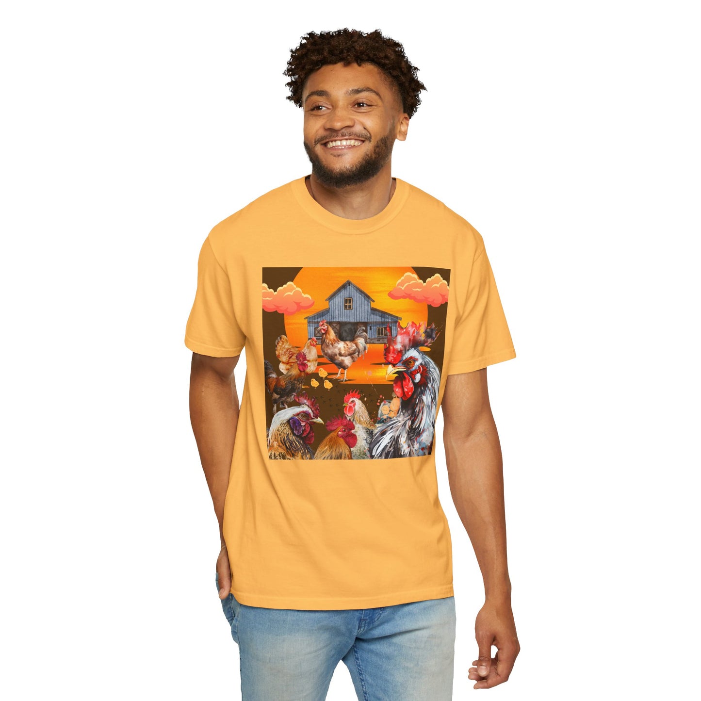 Chickens At Sunset Unisex Garment-Dyed T-shirt