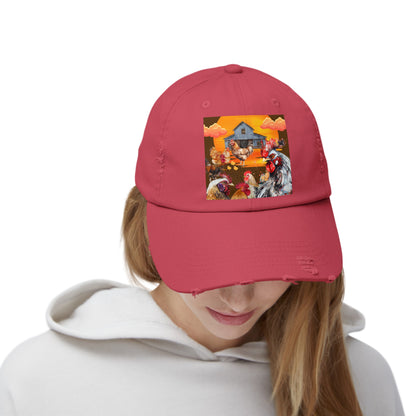 Chickens At Sunset Unisex Distressed Cap