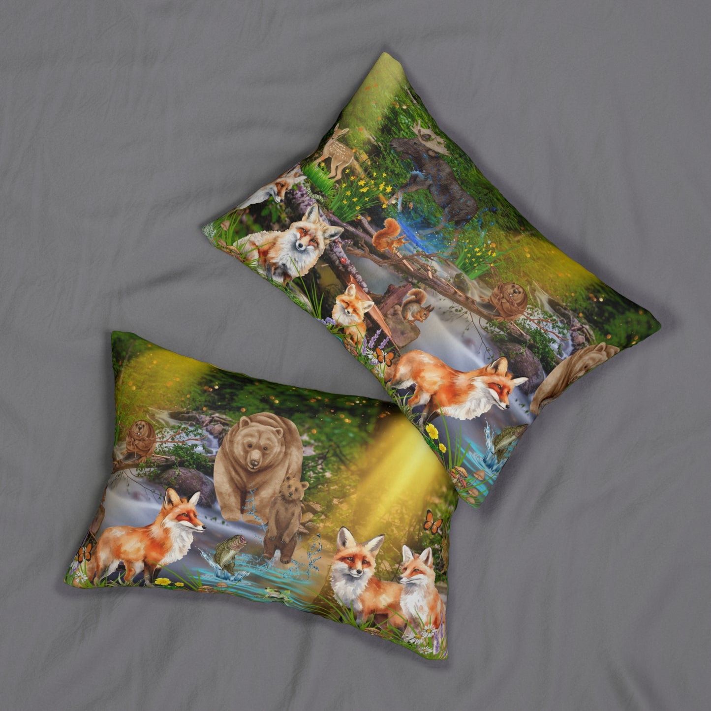 Foxes And Forest Friends Spun Polyester Lumbar Pillow