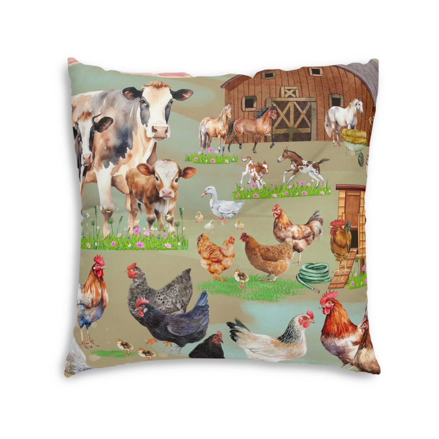 Springtime At The Barnyard Tufted Floor Pillow, Square