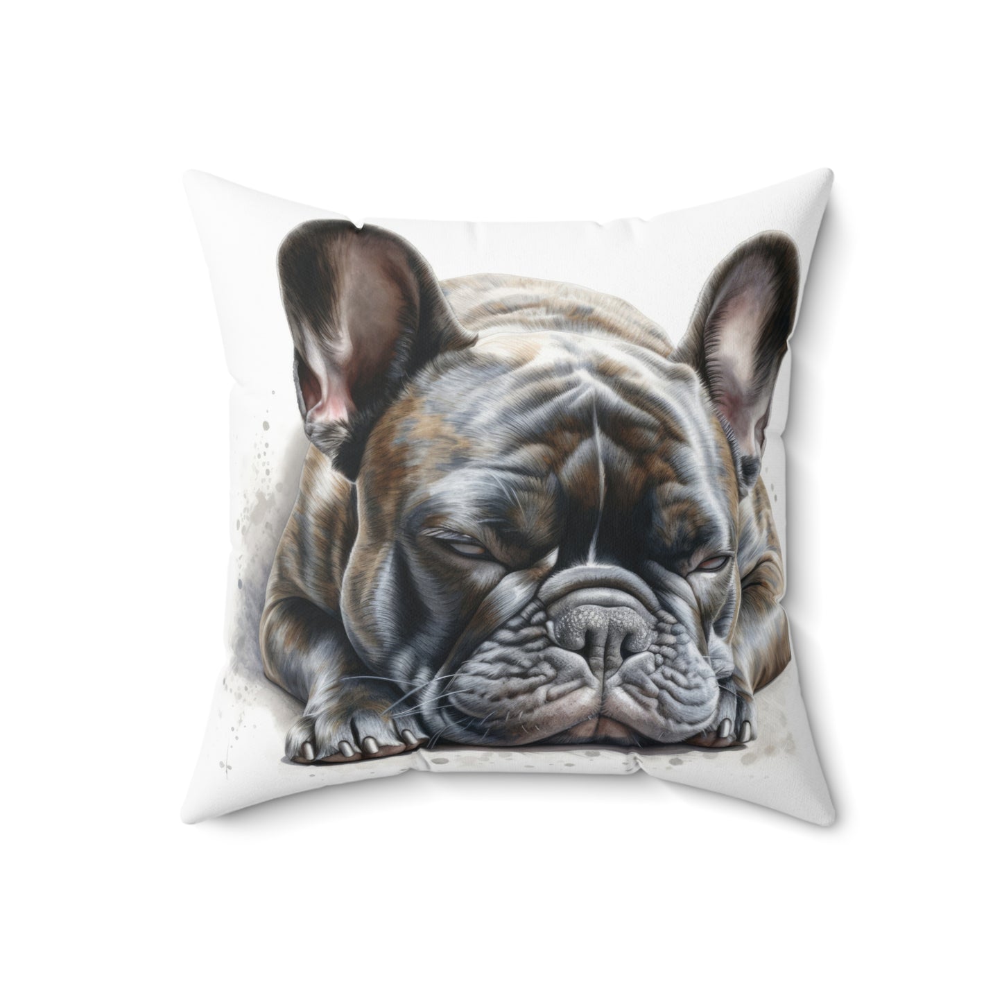 Spun Polyester Square Pillow Frenchie Sleeping