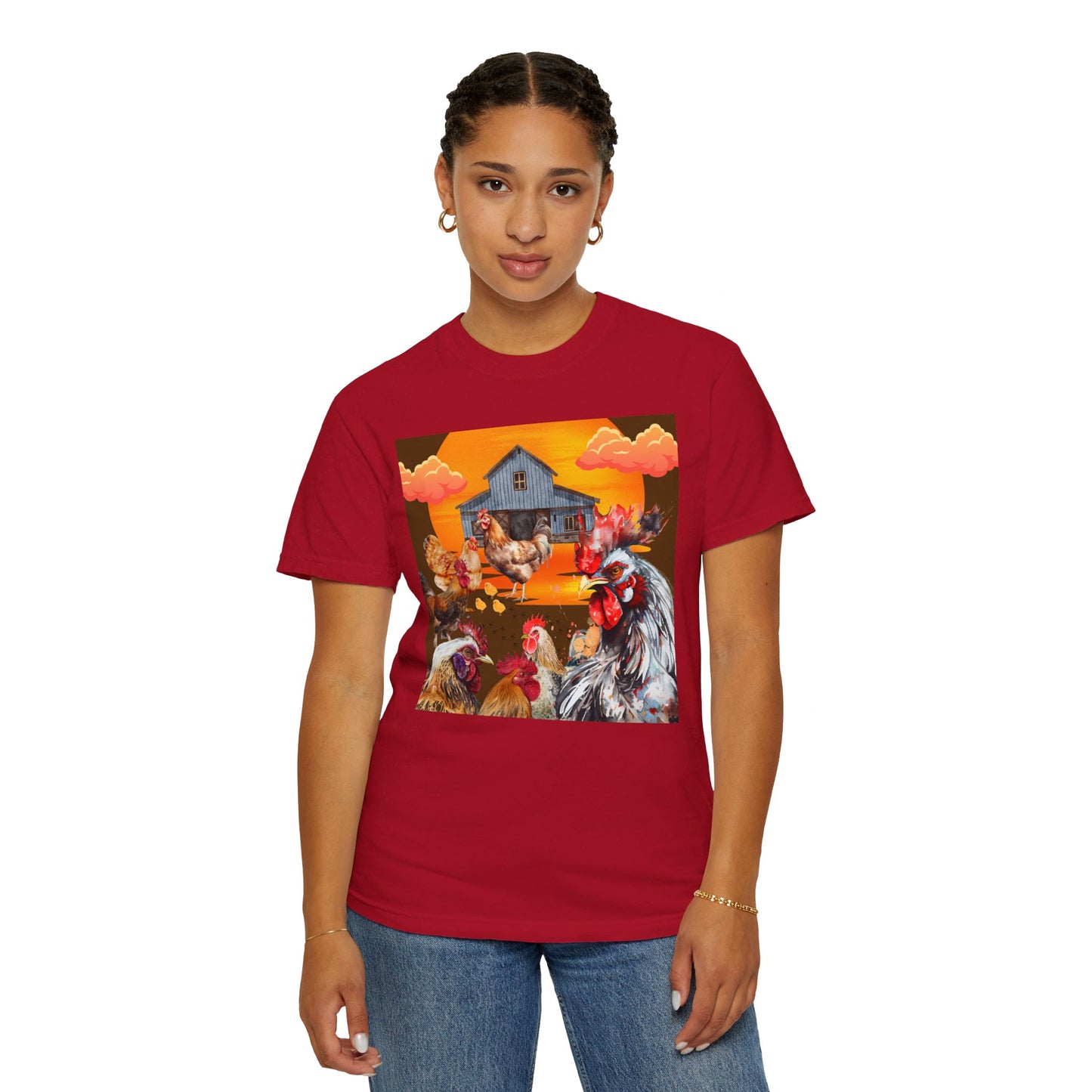 Chickens At Sunset Unisex Garment-Dyed T-shirt