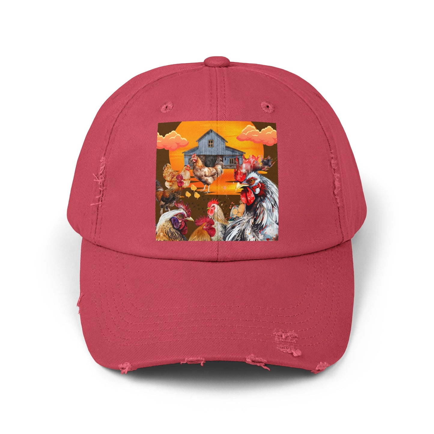 Chickens At Sunset Unisex Distressed Cap