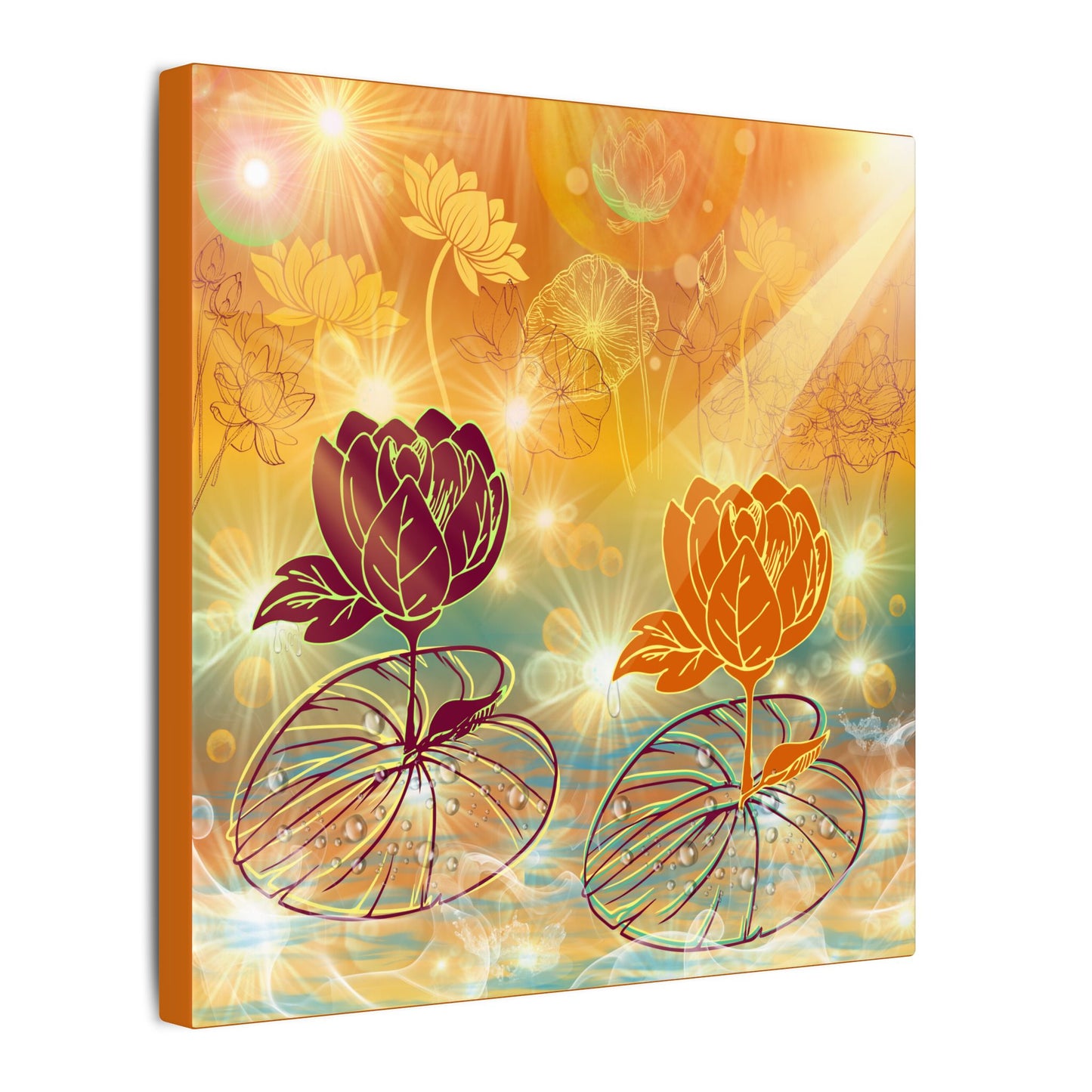 Morning Dew- Lotus Blossom Stretched Canvas Art Print, Vibrant Wall Decor, Meditation Room Artwork, Floral Home Decoration, Gift for Yoga Lovers