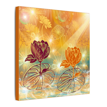 Morning Dew- Lotus Blossom Stretched Canvas Art Print, Vibrant Wall Decor, Meditation Room Artwork, Floral Home Decoration, Gift for Yoga Lovers