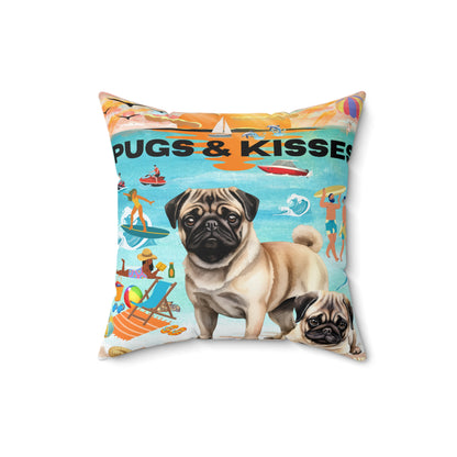 Pugs & Kisses Spun Polyester Square Pillow