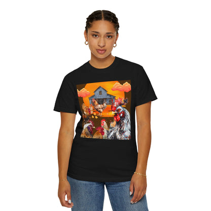 Chickens At Sunset Unisex Garment-Dyed T-shirt
