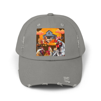 Chickens At Sunset Unisex Distressed Cap