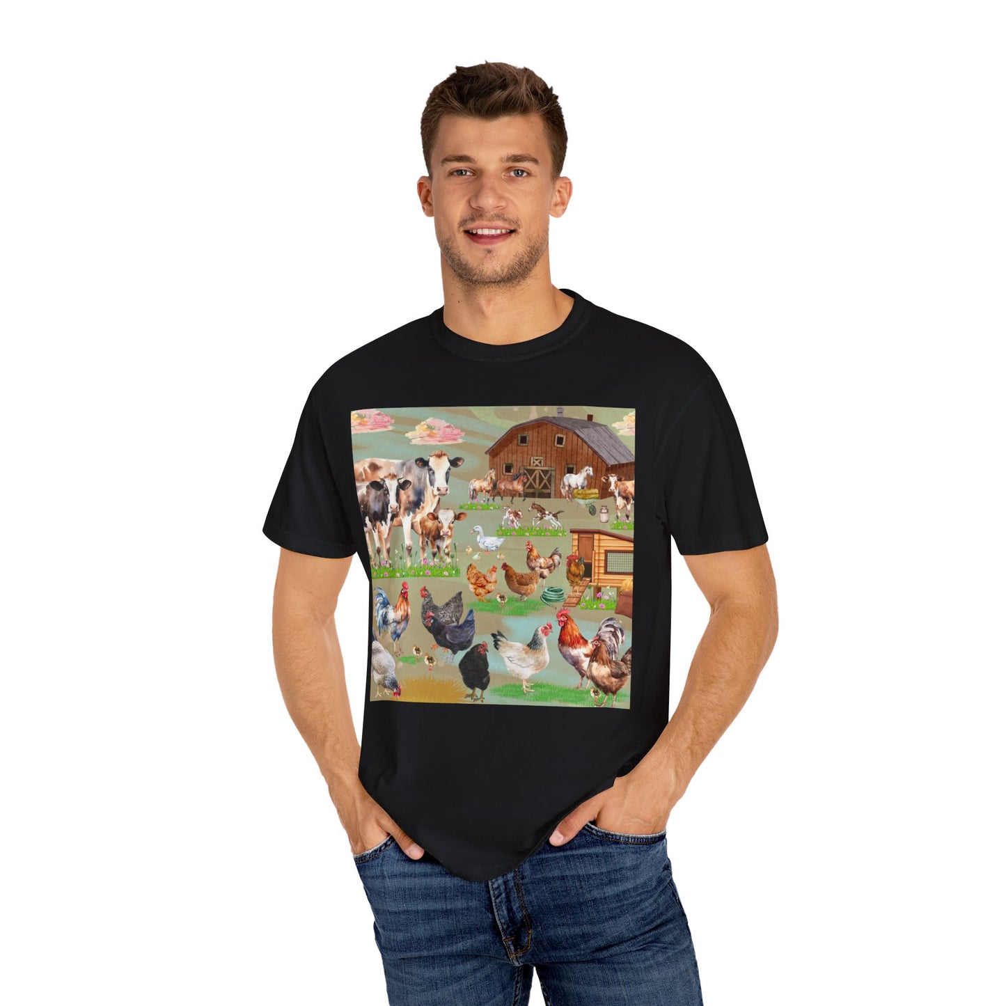 Springtime At The Barnyard Unisex Garment-Dyed T-shirt