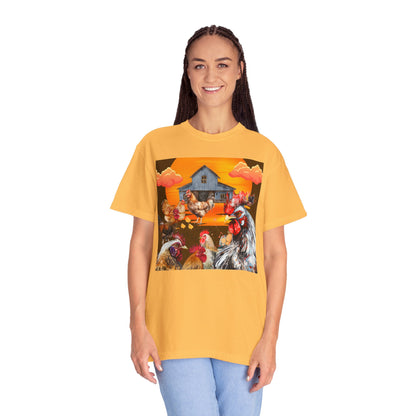 Chickens At Sunset Unisex Garment-Dyed T-shirt