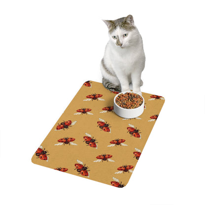 Pet Food Mat (12x18) Ladybugs Tan