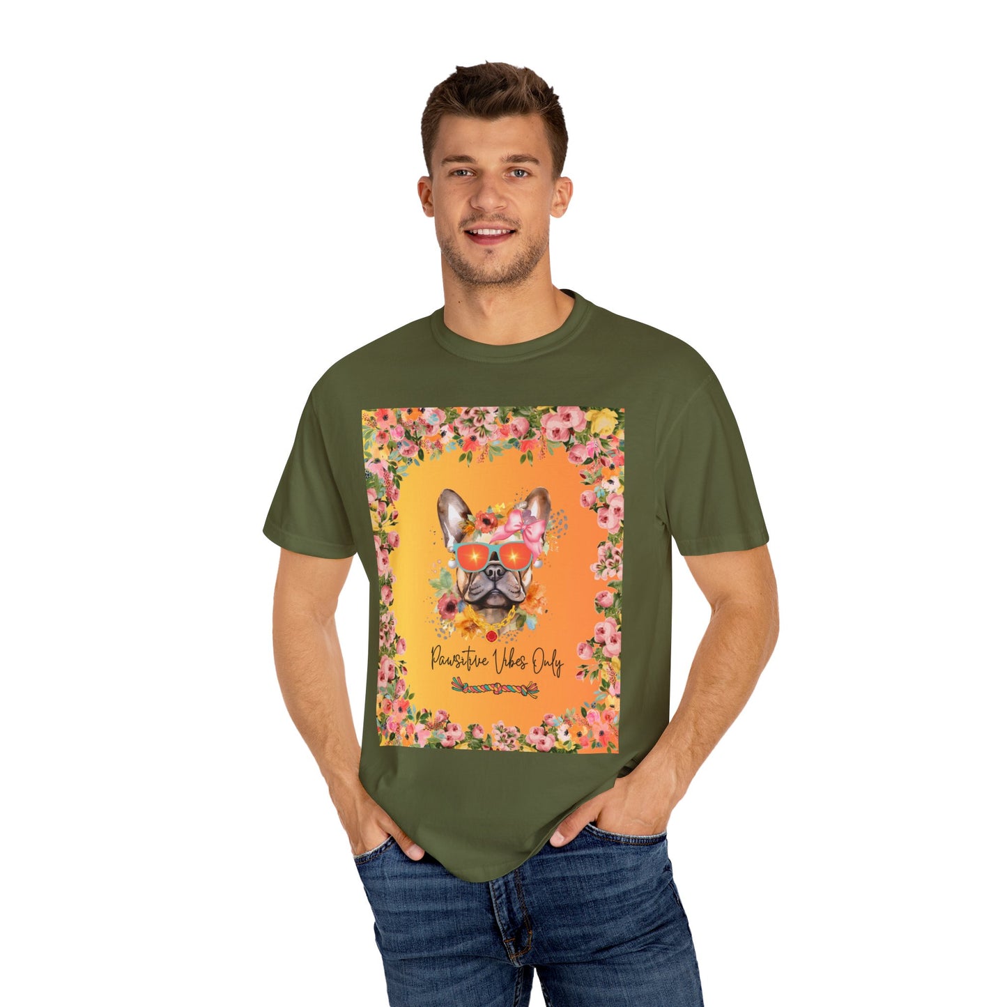 Pawsitive Vibes Only Unisex Garment-Dyed T-shirt