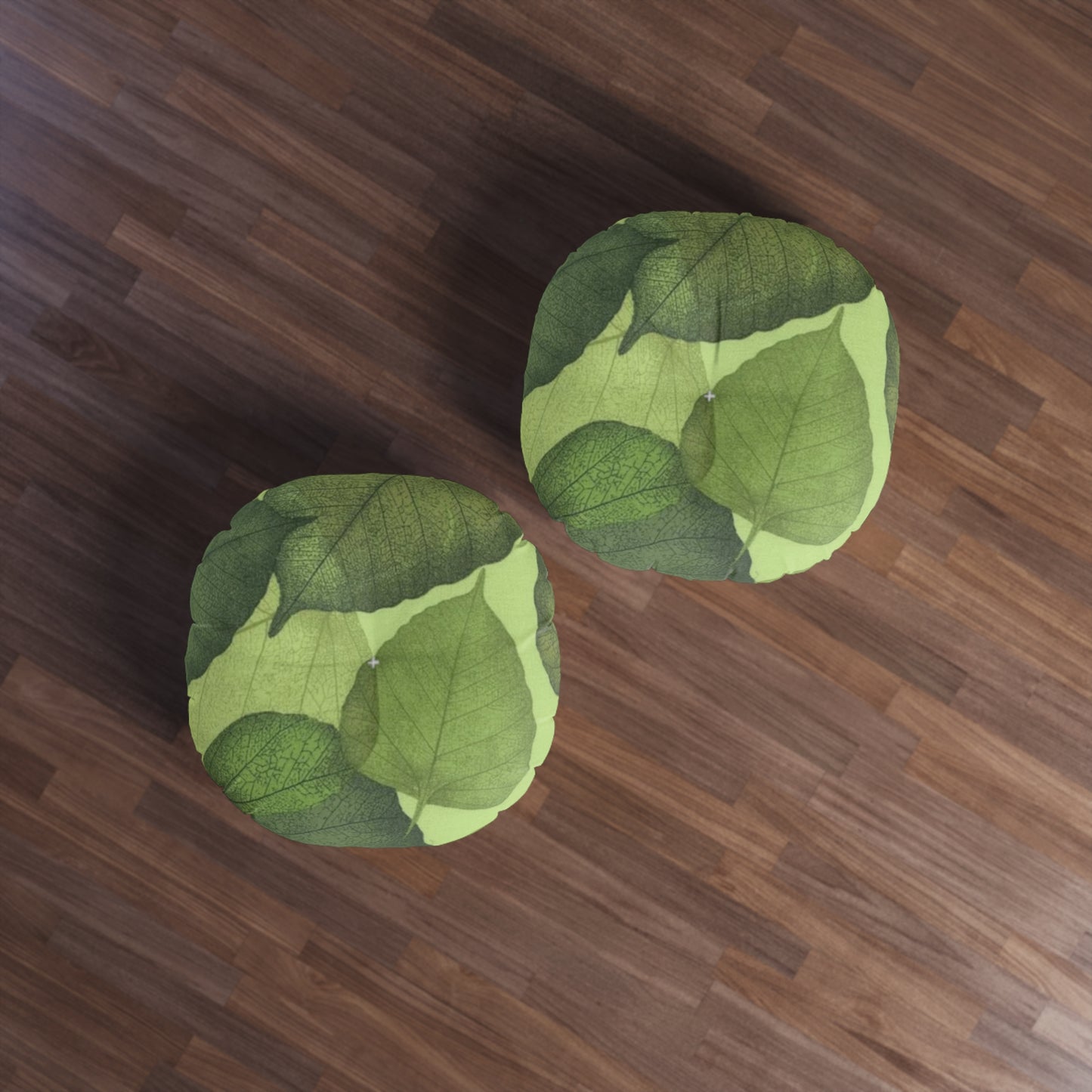 Tufted Floor Pillow, Round Green Leaves