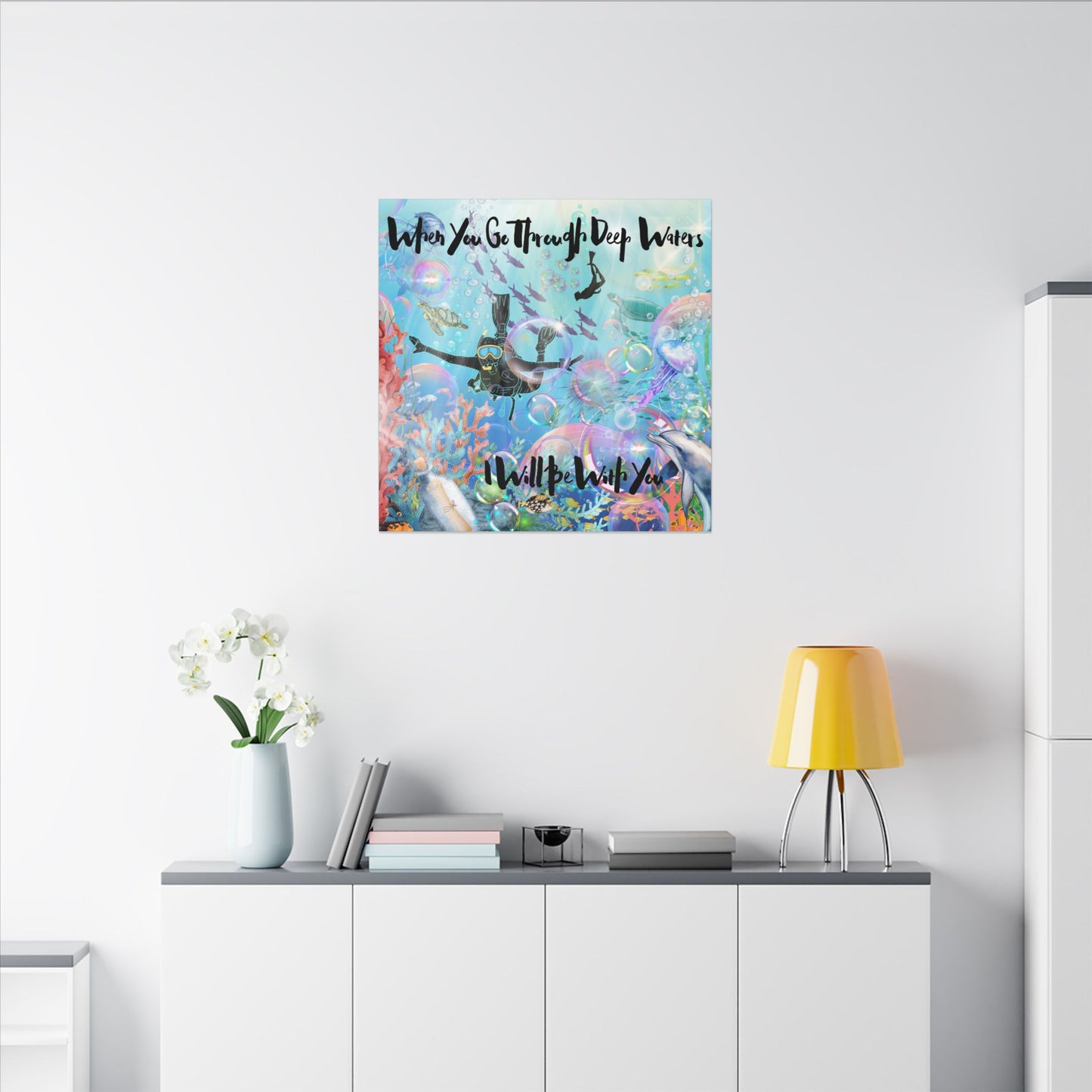 I Will Be With You - Inspirational Canvas Art, Ocean Theme, Deep Waters Quote, Home Decor, Gift for Divers, Motivational Wall Art, Nautical Decor