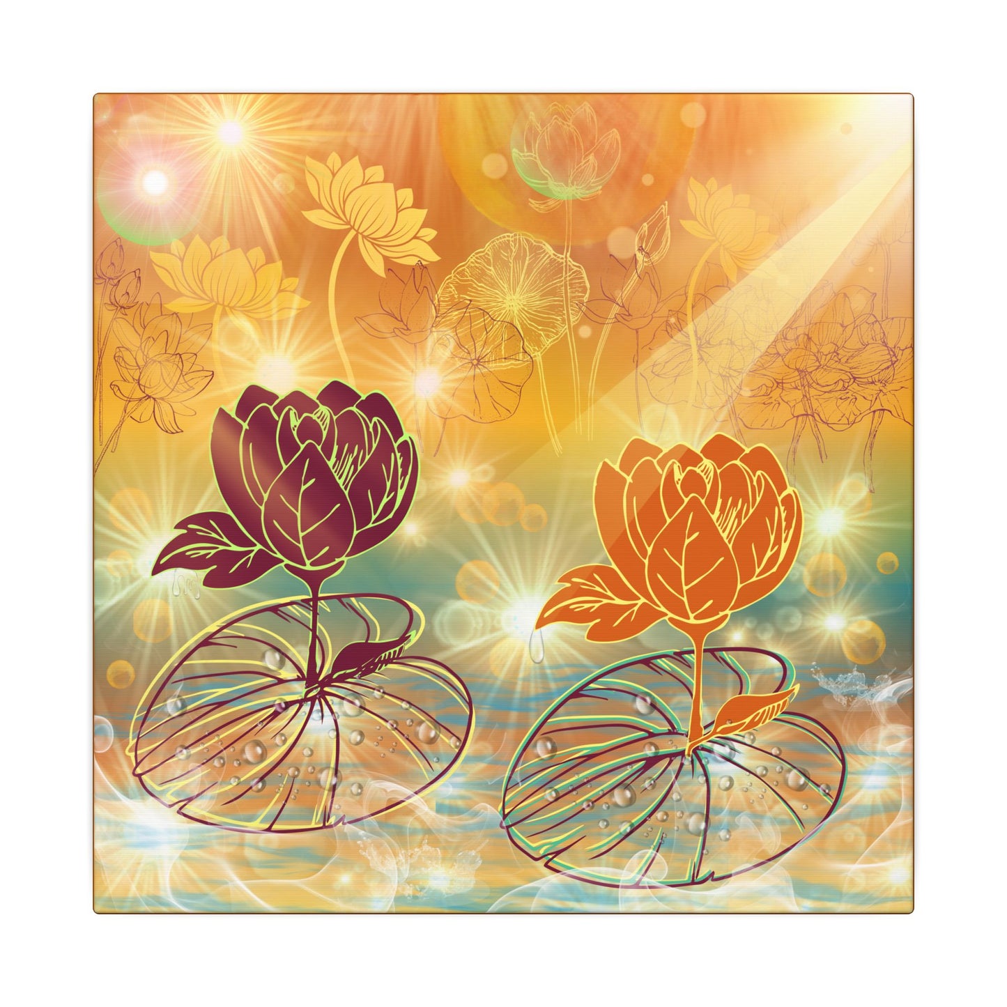 Morning Dew- Lotus Blossom Stretched Canvas Art Print, Vibrant Wall Decor, Meditation Room Artwork, Floral Home Decoration, Gift for Yoga Lovers