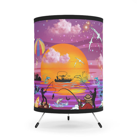 Fishing At Sunset Tripod Lamp with High-Res Printed Shade, US\CA plug