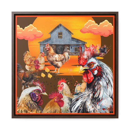 Chickens At Sunset Gallery Canvas Wraps, Square Frame