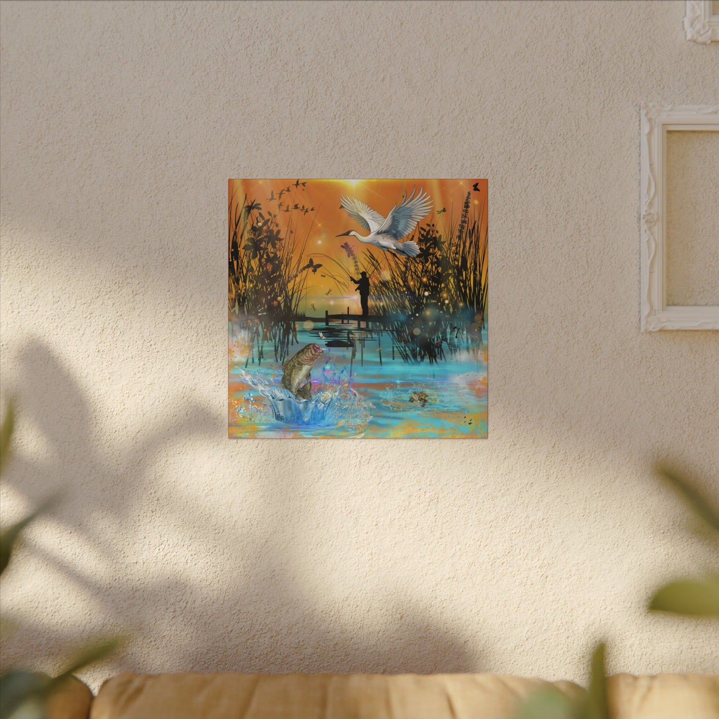 First Light First Bite - Fishing Sunset Canvas Art, Wildlife Wall Decor, Nature Lover Gift, Outdoor Adventure Home Decor, Multi-Size Fish Print